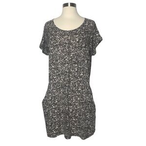 Cotton Mini Dress Pockets Size L Black White Beach Casual Tunic Comfy Hi-Line